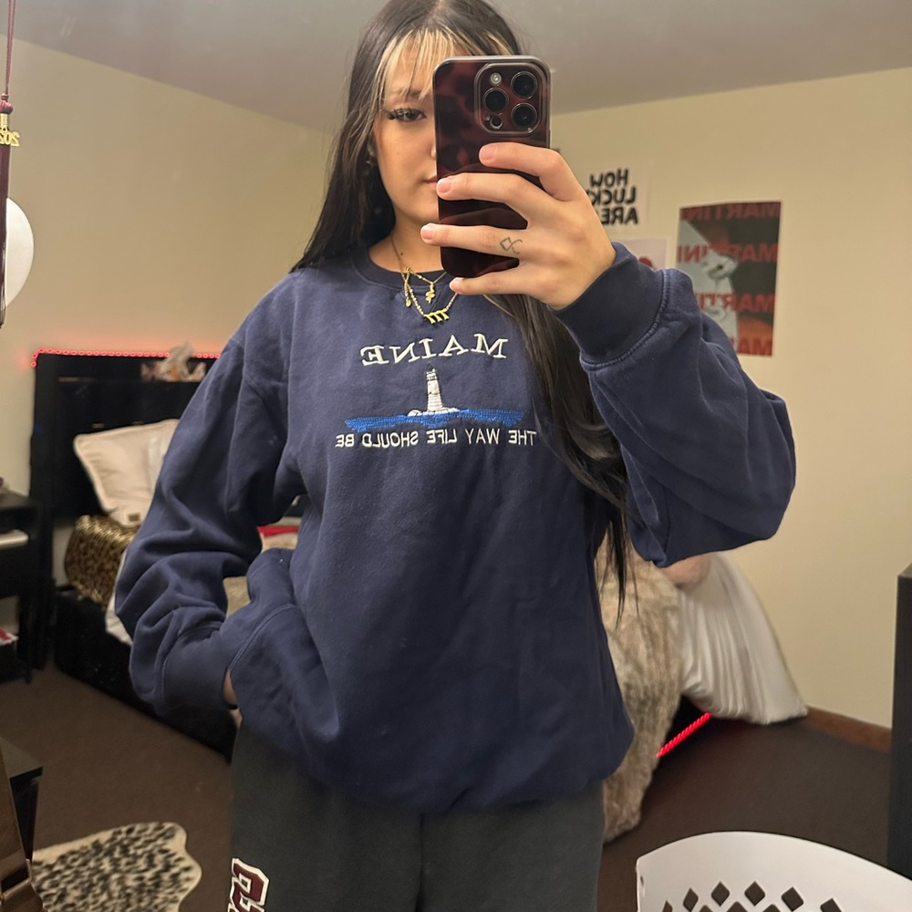 Vintage Navy Blue Maine Crewneck Sweatshirt